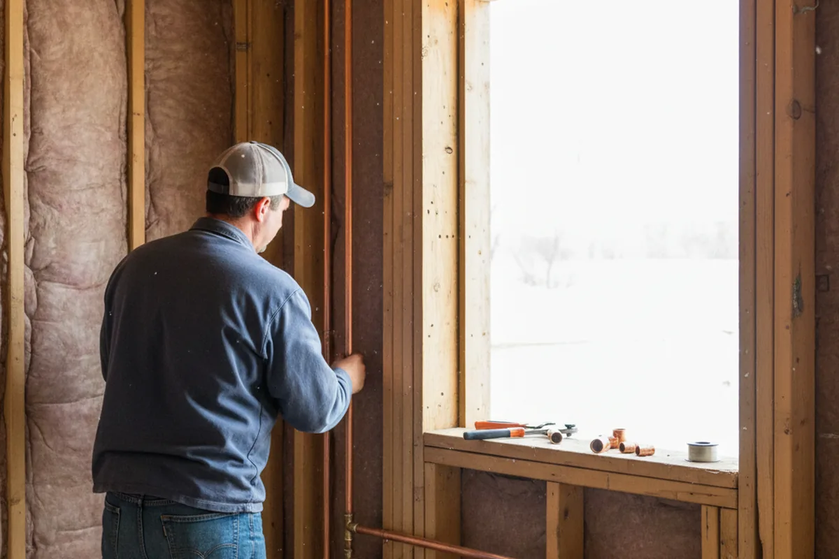 Licensed plumber running new copper supply lines in a Cedar Rapids home